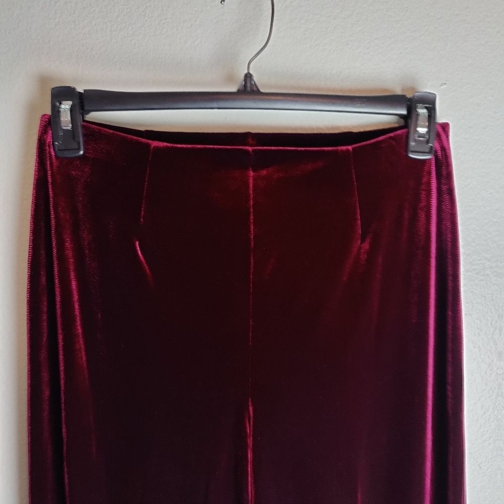 VTG Y2K NY & Co Dark Wine Red Stretch Velour Track Leisure Wide Leg Pants, M - Picture 2 of 7